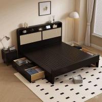 ราคา Nordic B & B เตียงโบราณเตียงคู่โมเดิร์นหวายไม้เตียงไม้เนื้อแข็งสีดํา Retro Master เตียง 1.51.8m UQAE (53800997152)