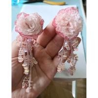 ราคา ต่างหูดอกไม้ผ้า ประดับระย้าลูกปัดคริสตัล 3 เส้น (42125023436)