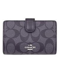 ราคา COACH กระเป๋าสตางค์ MEDIUM CORNER ZIP WALLET IN SIGNATURE COATED CANVAS F23553 SVDK6 (Black Smoke/Black) (801699642)