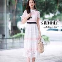 ราคา เดรสฉลุลูกไม้สีขาวชมพูตัวยาวป้ายONE ONEไซร์L (52052247913)