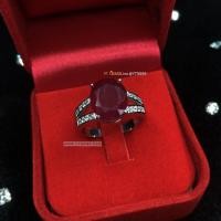 ราคา แหวนทับทิม สีเลือดนก ข้างเพชร แหวนเงินแท้ ชุบทองคำขาว พลอยทับทิมแท้ เพชรSwiss YTG-11226 (26867740600)