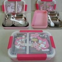 ราคา กล่องข้าวเก็บความร้อน ข้างในเป็นสแตนเลส แบ่งเป็น 2 ช่อง ขนาด 9x6.5x2.5นิ้ว ลาย มายเมโลดี้ (2154892665)