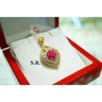 ราคา S.R. จี้ทอง จี้เพชร เม็ดละ 0.09 กะรัต ล้อมทับทิม เม็ดละ 9 ตังค์ น้ำ100 ขาวสวยไฟดีพร้อมใบรับรองสินค้าเคลือบทองคำแท้ 100% (26418941392)