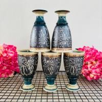 ราคา แก้วมีฐานเซรามิค Egyptian Ceramic Goblet ลายอียิปต์ เซ็ต 5 ชิ้น ขนาดเล็ก มือสอง จากญี่ปุ่น (28066212876)