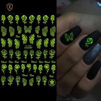 ราคา XUESHAN 1/6PCS สติ๊กเกอร์ติดเล็บตกแต่งเรืองแสงในที่มืดสติกเกอร์ยาทาเล็บเล็บ Glitter Decal (45402344867)