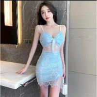 ราคา เดรสสายเดี่ยวสีฟ้า ตกแต่งลายลูกไม้ ไซส์ s (44252896164)