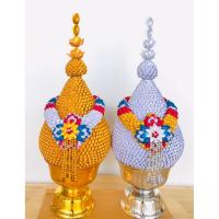 ราคา พานพุ่ม พานพุ่มผ้า เงินทอง พุ่มชาววัง ลายธงชาติ (เบอร์ 5 , 6 , 7 , 8 , 9) ราคาต่อคู่ (40309083835)