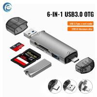 ราคา คุณได้รับ ของขวัญ 1 ชิ้น，สายซิลิโคนสำหรับมัดรวมสายชาร์จ，Hi-Speed USB 3.0 6IN1 Alloy Card Reader OTG / Type C / Micro USB TF SD Micro SD suitable for mobile phones and computers (28720901709)
