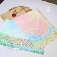 ราคา POSTER A4 โปสเตอร์ กระดาษพิมพ์ลายภาพวาดทุ่งดอกไม้ สีพาสเทล (29570811717)