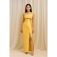 ราคา ชุดราตรียาว สีทอง ไหล่เฉียง เข้ารูป ใส่แล้วผอม เดรสออกงาน เดรสไปงานแต่งงาน ชุดไปงานกลางวัน 1 (44258166404)