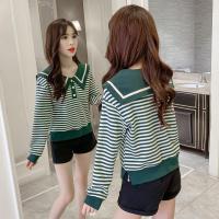 ราคา เสื้อไหมพรมลายทาง เวอร์ชั่นเกาหลี เสื้อโอเวอร์ไซส์ คอปกทหารเรือ เสื้อแขนยาว (28460563134)