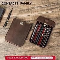 ราคา CONTACTS FAMILY Retro Crazy Horse หนังปากกา 6 ช ่ อง Handmade Snap ผู ้ ชายปากกากล ่ องเก ็ บแบบพกพา (29250720991)