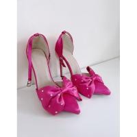 ราคา ส่งต่อ รองเท้าส้นสูง Satin Cristal Bow Decor Heeled Ankle Strap Pumps (14396308074)