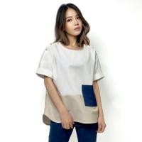 ราคา Blue Corner เสื้อเบลาซ์ แขนสั้น สไตล์ตัดต่อ สีขาว / Short Sleeve Montage Blouse (White) (29924203271)