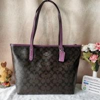 ราคา COACH F58292 CITY ZIP TOTE IN SIGNATURE COATED CANVAS COLOR : SILVER/BROWN BERRY (9633513311)