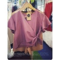 ราคา เสื้อลินินเนื้อ100% ผูกโบว์ข้าง ทรงผูกไขว้ (3910515143)