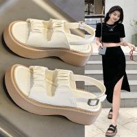 ราคา H821 รองเท้ารัดส้น สไตล์เกาหลี พื้นหนา 2 นิ้ว สายปรับระดับได้ มี 2 สี (23431144209)