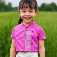 ราคา เสื้อผ้าฝ้ายเด็กหญิงคอจีนสีชมพูหวานตัดต่อลาย (44260556552)