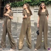ราคา Jumpsuit จั๊มสูทขายาว มือ2ใส่ครั้งเดียวคอเหลี่ยมแขนสั้น มีกระเป๋าสองข้าง มีซิปหลัง เนื้อผ้าลินิน (23251094332)