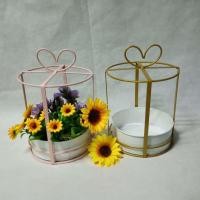 ราคา ตะกร้าดอกไม้เรขาคณิตกระถางต้นไม้ตกแต่งสวนเหล็กโลหะ Wrought กล่องเค้กแบบพกพา (40014259008)