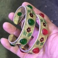 ราคา สร้อยข้อมือเงินหยกโบราณ สไตล์ทิเบตและเมี้า สีเขียวCloisonné พร้อมเม็ดฝังเงิน (53952425589)