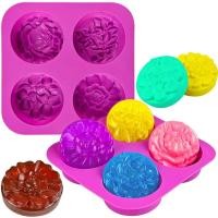 ราคา แม่พิมพ์สบู่ทรงกลมลายดอกไม้ 4 ช่อง (สีแรนดอม) Flower Soap Molds, 4 Cavity Silicone Round Soap Mold (8152520918)
