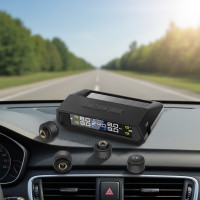 ราคา ระบบแจ้งเตือนแรงดันลมยาง TPMS แบบไร้สาย ระบบเตือนอุณหภูมิหน้าจอ LCD พลังงานแสงอาทิตย์ พร้อมเซ็นเซอร์ภายนอกสี่ตัว (50751005310)