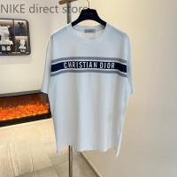 ราคา High qualityDior * Dior'2024 New Style Heavy Launch 260g High-Density Pure Cotton CD High-Fixed Chest Striped Logo Round (29556300852)