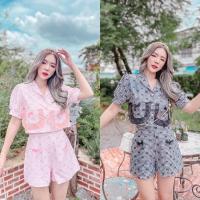 ราคา ชุดเข้าเซตผู้หญิง ชุดเซต 2 ชิ้น เสื้อเชิ้ตแขนสั้น+กางเกงขาสั้น ลายโบว์ ชุดเซตน่ารักๆ งานป้าย modern girl (17575900199)