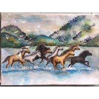 ราคา ภาพวาดม้า/ภาพม้ามงคล/ภาพม้า8ตัว สีน้ำ ขนาด 29.7x42cm กระดาษร้อยปอนด์ (24553118483)