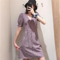 ราคา เดรสสั้น แขนตุ๊กตา ซิปหลัง ผ้าทอลายสก๊อต (24572497810)