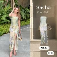ราคา CF06 | SACHA เดรสเกาะอก เนื้อผ้านิ่ม ลายพิมพ์ดอกไม้ ดีเทลผ่าหน้า (24713793298)