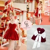 ราคา เดรสกำมะหยี่กากเพชรเกาะอกแต่งเพชรวิบวับช่วงอก อกเสริมฟองน้ำดันทรงสวยอย่างดี (27468879455)