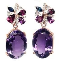ราคา ต่างหูพลอยแท้ อเมทิสต์ (Amethyst) 15 x 22 mm. และ โกเมนชมพู ไพลิน โทปาส เพชร-cz เงินแท้ 925 ชุบนาค (29263716952)