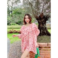 ราคา เดรสโอเวอร์ไซส์สไตล์เกาหลี คอแต่งระบายชั้นๆ สีชมพู/เขียว (20053941150)