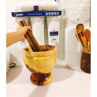 ราคา ครกไม้เหลือง ครกไม้จามจุรี 8 นิ้ว พร้อมสากไม้ (7457863850)