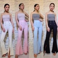 ราคา กางเกงขาม้าเอวสูง แต่งกระดุมหน้าปลายผ่า (1215178668)