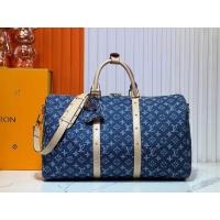 ราคา LOUIS VUITTON/LOUIS VUITTON Denim Denim Keepall Bandouli è re 50 Blue Denim Travel Bag Duffel Bag (47100275455)