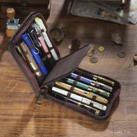 ราคา Crazy Horse Cowhide 12-Grid ปากกาซิปกระเป๋าเก็บสไตล์ย้อนยุค Multi-Piece ขนาดใหญ่-ความจุ Multi-Function ปากกากรณี (55302524457)
