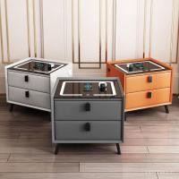 ราคา สมาร์ทครัวเรือนขนาดเล็กไร้สายห้องนอนชาร์จด้วยล็อคลายนิ้วมือที่ทันสมัยเรียบง่ายการจัดเก็บโต๊ะข้างเตียงสองลิ้นชักโต๊ะข้างเตียงหนัง โอ้ว (53201577101)