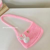 ราคา Handmade กระเป๋าสะพายไหล่ถักไหมพรม สีชมพูพาสเทล (เฉพาะกระเป๋า) (22676183271)