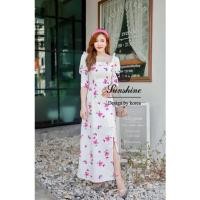 ราคา SALE แม็กซี่เดรสพิมพ์ลายดอกไม้ทั้งชุดคอเหลี่ยมแขนยาวเอวเข้ารูปกระโปรงยาวใช้ผ้าเยอะมาก งานคุณภาพเกรดพรีเมี่ยม (12737938133)