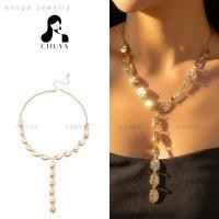 ราคา Chuya Metal Hammered Disc Y-Drop Necklace, Textured Modern Layering Pendant (48001902583)