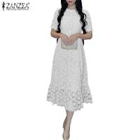 ราคา ZANZEA ชุดยาวแฟชั่นเกาหลีหรูหราสำหรับผู้หญิง ลูกไม้ครึ่งแขน (41367089779)