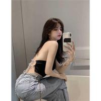 ราคา พร้อมส่ง เสื้อครอปสีดำ สายโซ่ โชว์หลัง (25174377713)