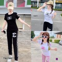 ราคา J15667 set 2 ชิ้น เสื้อยืดแขนสั้นสกรีนโลโก้ + กางเกงเลคกิ้งขายาว short sleeve t-shirt with logo screen + long leggings (9088892949)