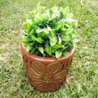 ราคา กระถางปลูกต้นไม้กระถางดินเผาเคลือบสีโอ๊คลายดอกไม้ทอง (2490553780)