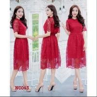 ราคา เดรสลูกไม้สีแดงเลือดหมู สาวอวบ (2902520729)