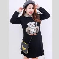 ราคา เหมือนแบบ เดรสกันหนาวไซส์ใหญ่ลายนกฮูก ผ้าคอตตอนกำมะหยี่ เดรสคนอ้วน (2409138084)