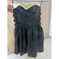 ราคา Zara เดรสสั้นเกาะอก หนัง สีดำ (มือสอง) (6422477776)